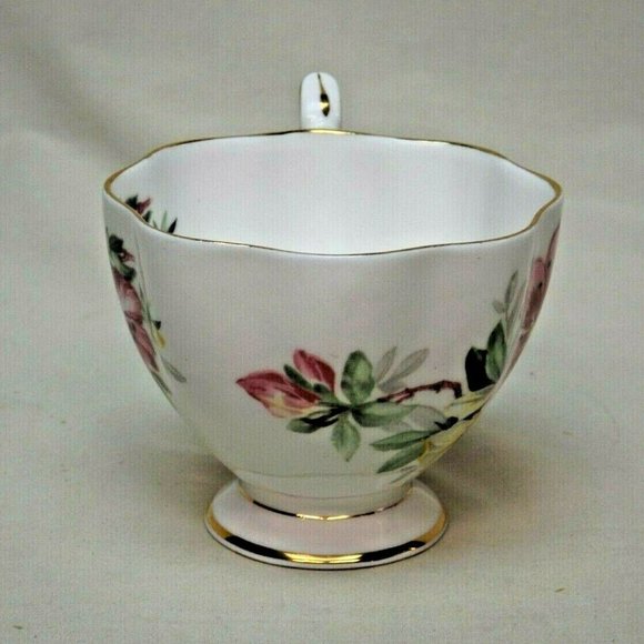 Queen Anne Fine Bone China England Pink & Yellow Azalea Footed Tea Cup & Saucer - Picture 12 of 14